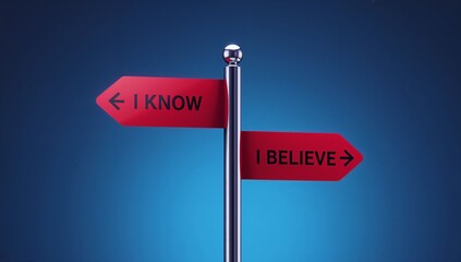 Decision making Signpost Displaying i Know and i Believe Options, Symbolizing a Crossroads of Knowledge Versus Faith, a Conceptual Choice, Future Path
