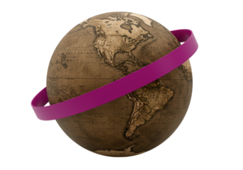 Isolated Old World Globe with Pink Ring Shows Americas North and South Continents