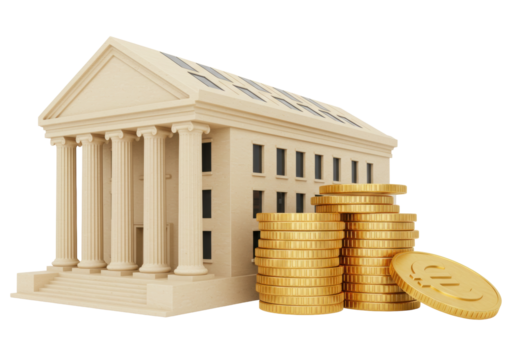 Isolated European central bank, euro currency, economics, deposit, and secure financing