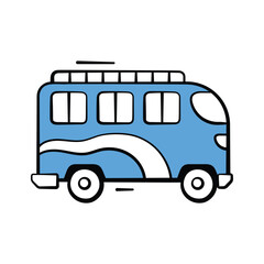 Coach bus icon in doodle style, long distance travel, tourism, and passenger transport.