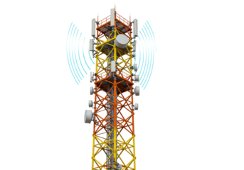 Isolated telecommunications tower with antennas for transmitting cellular signal in the air