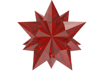 Isolated ruby crystal star, a radiant red gemstone with sharp facets and shimmering highlights