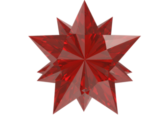 Isolated ruby crystal star, a radiant red gemstone with sharp facets and shimmering highlights