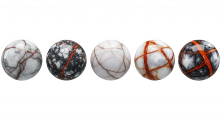 Cracked spheres with red veins isolated on a transparent background