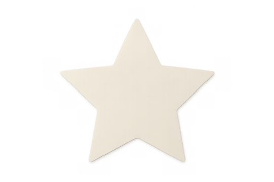 Cream paper star cutout shape on transparent background symbolizing quality, success, rating, and celebration