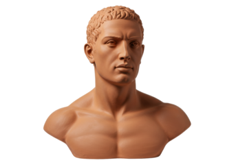 Isolated sculpture bust of a classical male figure in natural light, studio shot