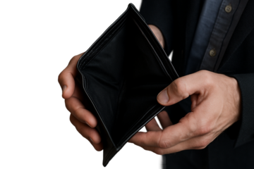 Man holding empty wallet, PNG transparent background