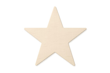 Wooden five-pointed star cutout object on a transparent background, representing excellence, quality, and celebration