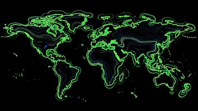 Animated world map visualization with abstract lines and global perspective effect