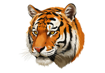 Obraz premium Isolated Tiger head clip art illustration with orange fur and black stripes detailed