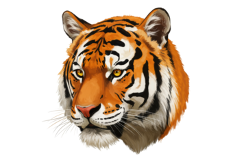 Isolated Tiger head clip art illustration with orange fur and black stripes detailed