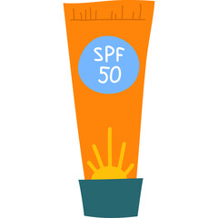 Orange Sunscreen Tube with SPF 50 Label and Sun Graphic on Transparent Background Simple Cartoon Illustration