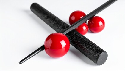 Close-up of abacus with red beads on black rods, arranged against white background, traditional counting tool with bold contrast.