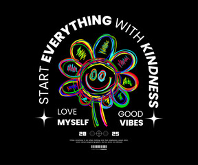 Streetwear Design Typography, Flower sticker clips, expressions, abstract line shapes. for t-shirt design.