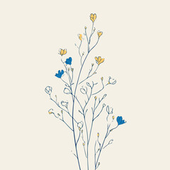 Elegant wildflower sprigs in continuous line art