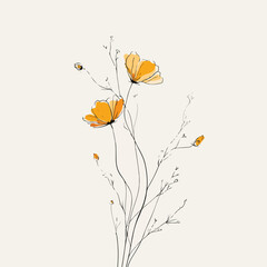 Elegant single-line wildflower sprigs illustration