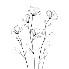 Elegant Wildflower Sprigs in Single Line Art