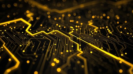 Stunning golden network with glowing nodes, perfect for illustrating AI, machine learning, or cutting-edge tech innovations in vibrant visuals