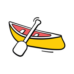 Rowboat icon in doodle style, representing lake travel, boating, and marine adventure.