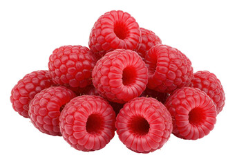Isolated pile of fresh raspberries is a healthy snack, a source of nutrients, vitamins.