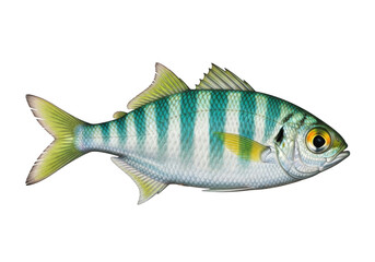Fototapeta premium Vibrant striped fish detailed realistic ocean life aquatic animal isolated on transparent background