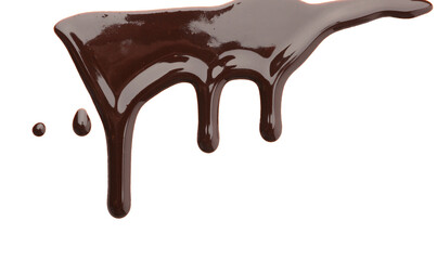 Flowing tasty melted chocolate on white background