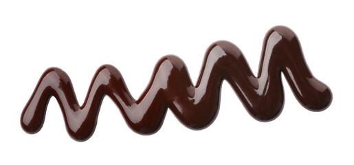 Sample of tasty melted chocolate isolated on white, top view