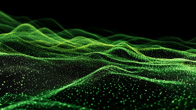 Experience a vibrant, flowing digital landscape with smooth green waves, perfect for tech, eco-friendly, or futuristic designs with modern appeal - Powered by Adobe