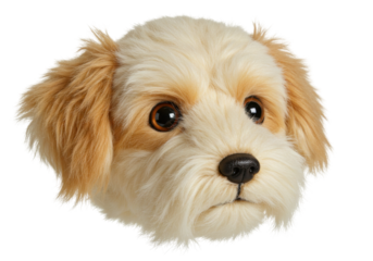 Isolated dog stuffed animal plush toy head with brown eyes, soft plush toy, cute, pets, friend