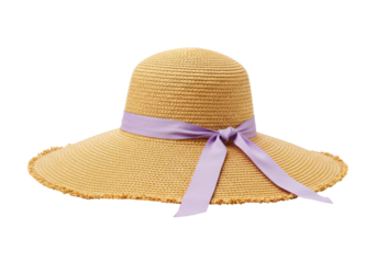 Isolated straw hat with lavender ribbon, sun hat, beach hat, floppy hat, women's fashion, summer hat