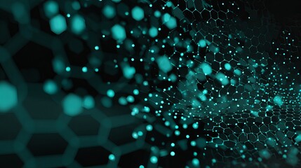 Stunning abstract teal honeycomb network with glowing nodes creates a dynamic background for modern tech, science, or medical concepts and digital innovation