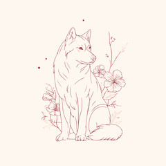 Elegant Floral Wolf in Clean Vector Style