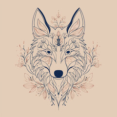 Elegant Floral Wolf in Clean Vector Style