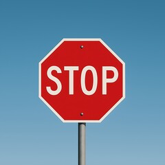 Obraz premium Classic Red Stop Sign Against a Clear Blue Sky A Simple Road Safety Symbol