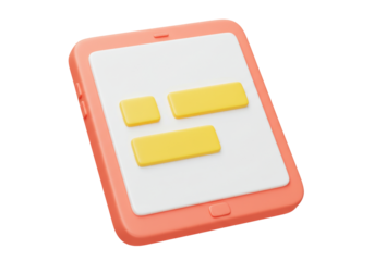 Isolated tablet device showing speech bubbles or message icons in coral and yellow colors