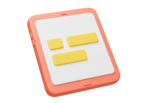 Isolated tablet device showing speech bubbles or message icons in coral and yellow colors