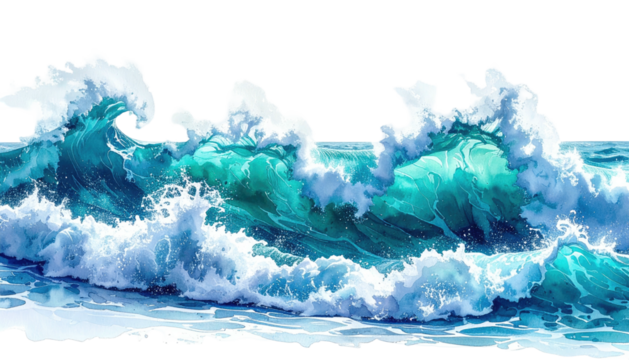 Foamy, turquoise ocean waves crest, rendered with painterly textures