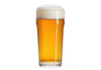 Isolated pint of refreshing amber ale with rich foamy head, cold alcoholic beverage