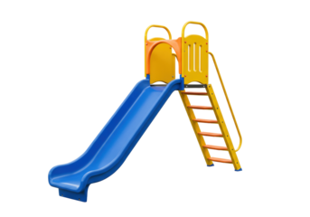 Isolated kids slide with steps for backyard fun in blue and yellow, equipment playground set