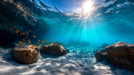 Calm close-up of calm sea water waves with palm trees. Beautiful panorama, tropical island beach landscape exotic shore coast. Summer vacation, holiday amazing nature. Sea background