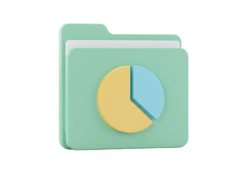Isolated pastel green folder with chart showing data analysis and marketing analytics