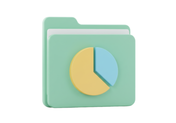 Isolated pastel green folder with chart showing data analysis and marketing analytics