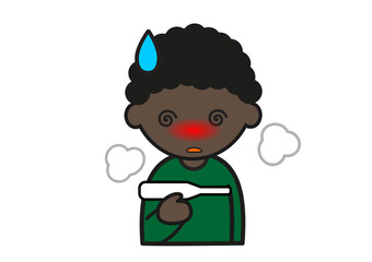 体温計を持つ発熱した黒人の男の子