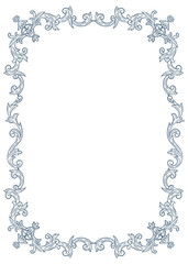 Elegant floral Baroque frames in blue tones. Hand-drawn minimalist line art vector design with elegantand royal ornaments . Perfect for invitations, wedding monogram, logos, and classic prints