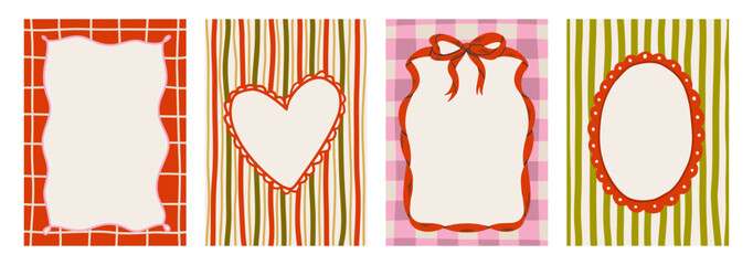 Elegant hand drawn frame set with vintage swirls, ribbons, and bows. Whimsical doodle borders for wedding invitations, greeting cards, or christmas festive designs