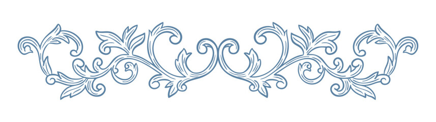 Elegant floral Baroque dividers in blue tones. Hand-drawn minimalist line art vector design with elegant and royal ornaments . Perfect for invitations, wedding monogram, logos, and classic prints.