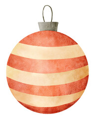 Watercolor Illustration of Striped Christmas Ornament
