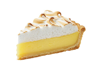 Isolated slice of lemon meringue pie with toasted meringue peaks and crisp crust, dessert