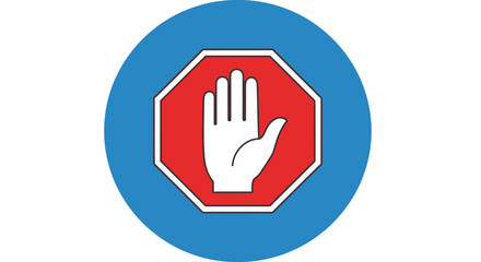Obraz premium Stop hand symbol and octagonal sign on blue background, warning and prohibition concept