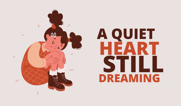 Cartoon vector illustration of a little girl sitting with her knees hugged, symbolizing introspection as quiet moments of reflection and thought